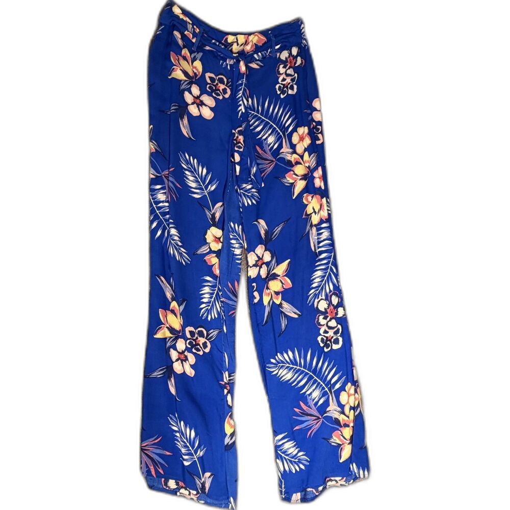 New Look Women's M Blue Floral Pants Hawaiian Rayon Machine wash